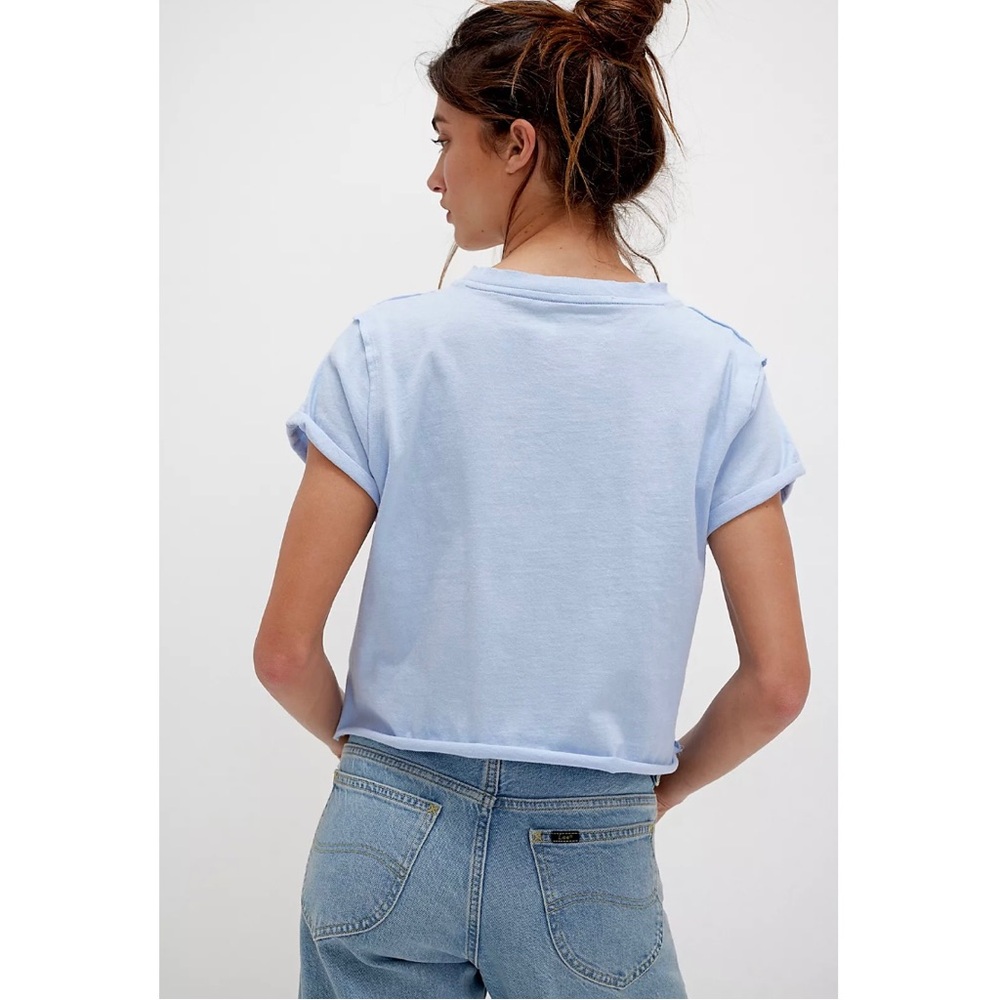 Free People We The Free The Perfect Tee Light Blue Casual Cotton Cropped Basic - Picture 2 of 11